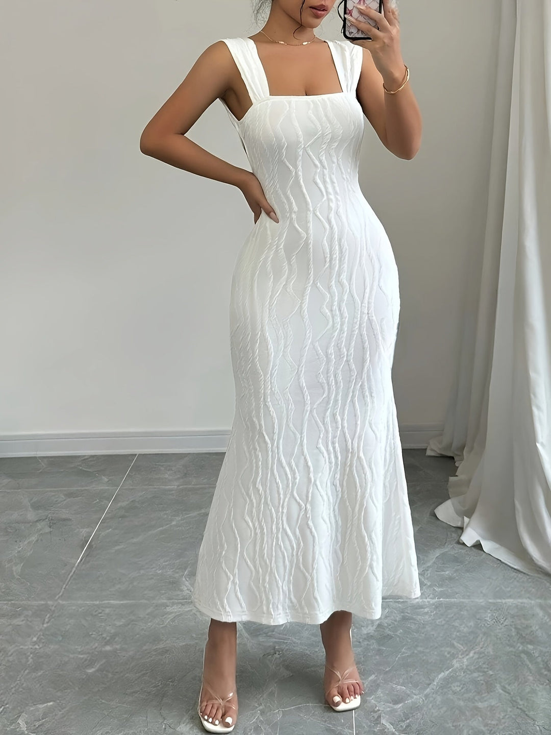 Dames Maxi Jurk Elegante Vierkante Hals Bodycon Pasvorm Zomer - Chloe-4