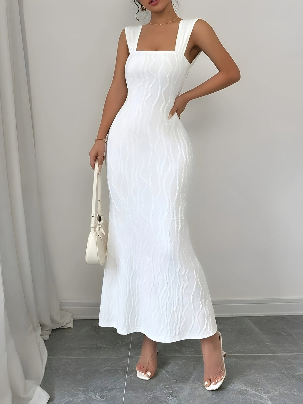 Dames Maxi Jurk Elegante Vierkante Hals Bodycon Pasvorm Zomer - Chloe-2