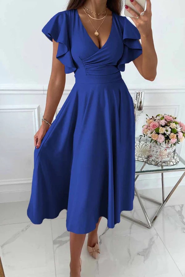 Variant image for Dames Midi Jurk Elegante Vlindermouwen A-Lijn - Clarisse-6