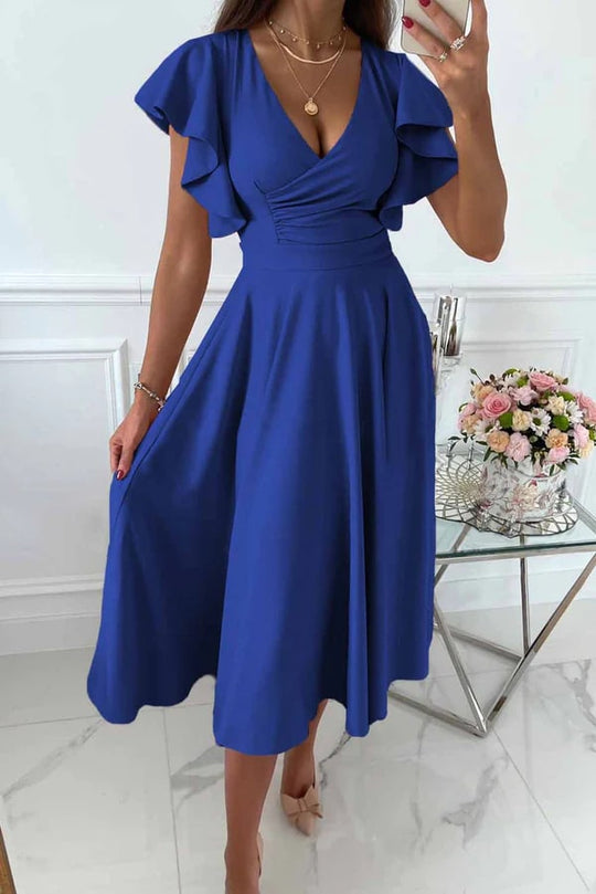 Variant image for Dames Midi Jurk Elegante Vlindermouwen A-Lijn - Clarisse-6