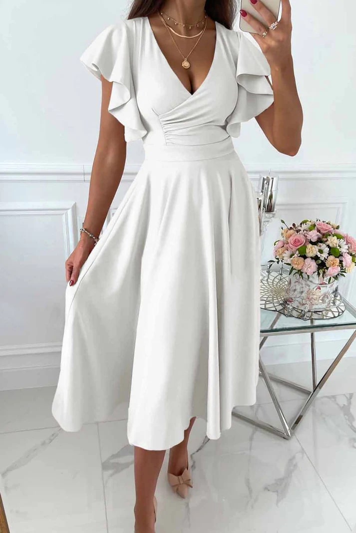 Variant image for Dames Midi Jurk Elegante Vlindermouwen A-Lijn - Clarisse-11