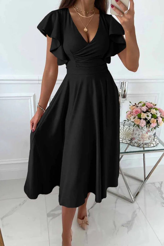Variant image for Dames Midi Jurk Elegante Vlindermouwen A-Lijn - Clarisse-16