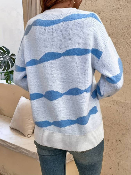 Cleo - Trui met streep en ronde hals