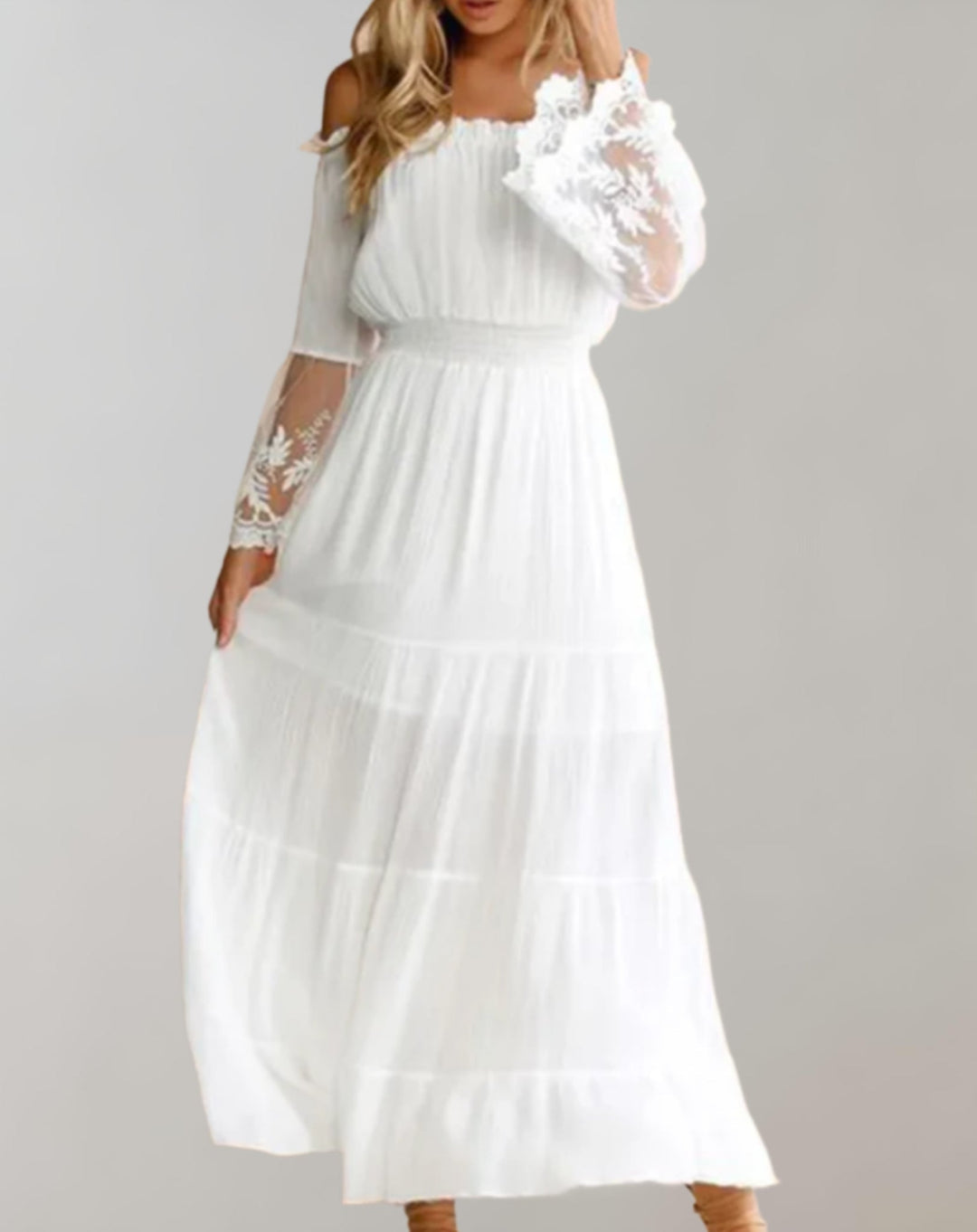 Dames Midi-jurk Kanten Lange Mouwen Elegante Tailleband - Elara-3