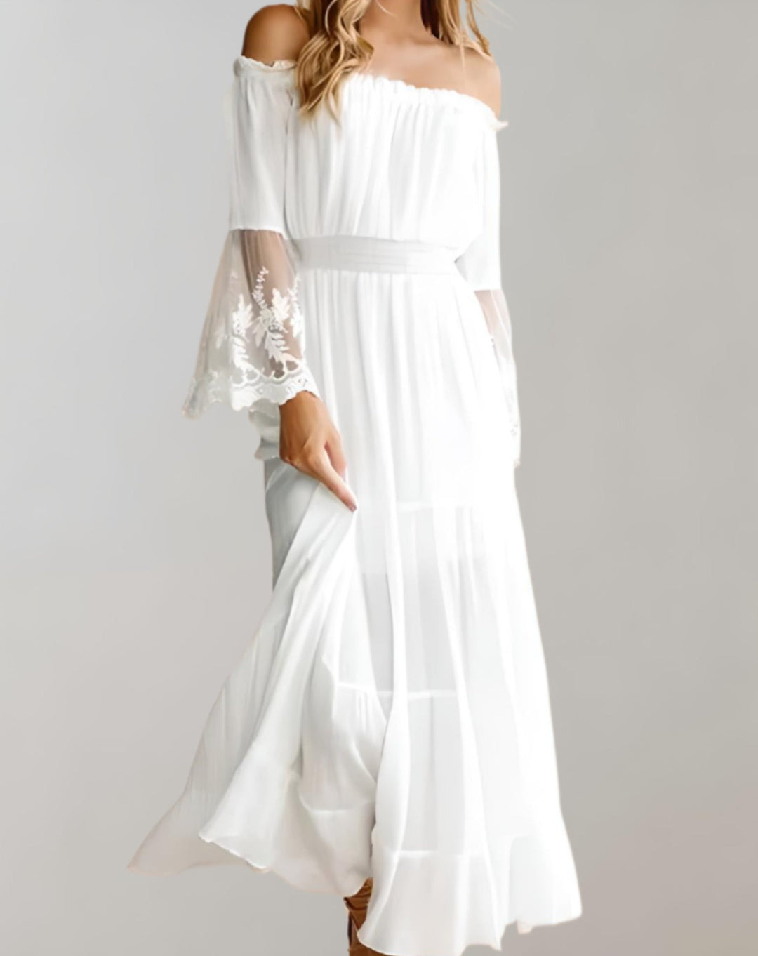 Dames Midi-jurk Kanten Lange Mouwen Elegante Tailleband - Elara-1
