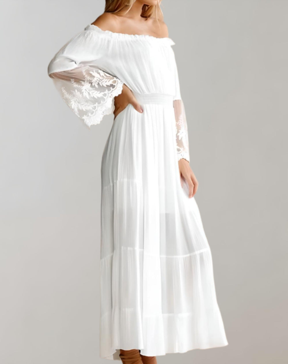 Dames Midi-jurk Kanten Lange Mouwen Elegante Tailleband - Elara-2