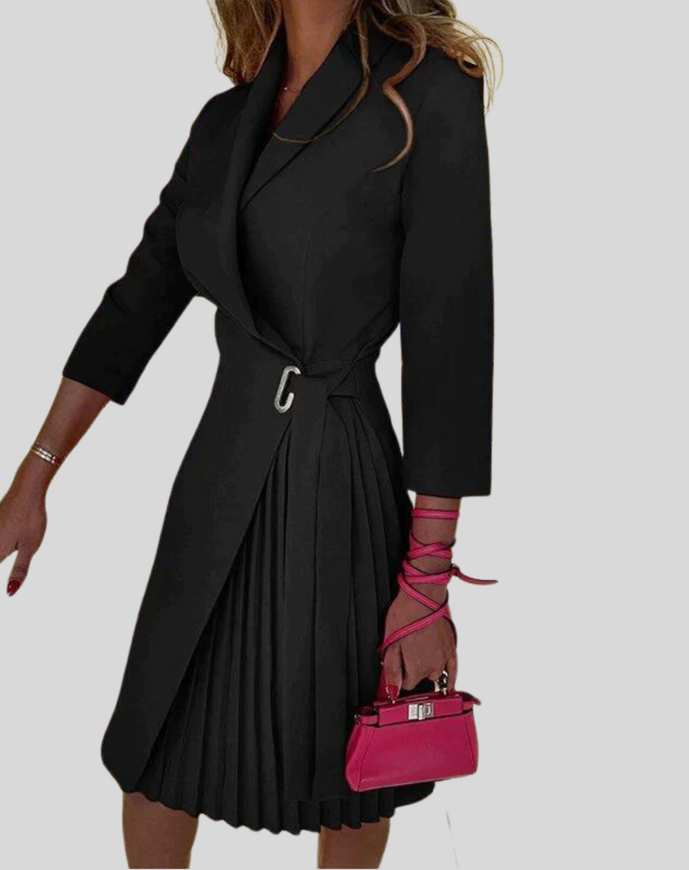 Dames Blazerjurk Geplooid met Knoopsluiting - Elegant Plissé Rok