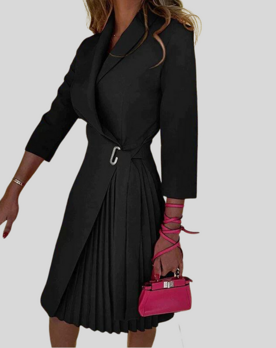 Dames Blazerjurk Geplooid met Knoopsluiting - Elegant Plissé Rok