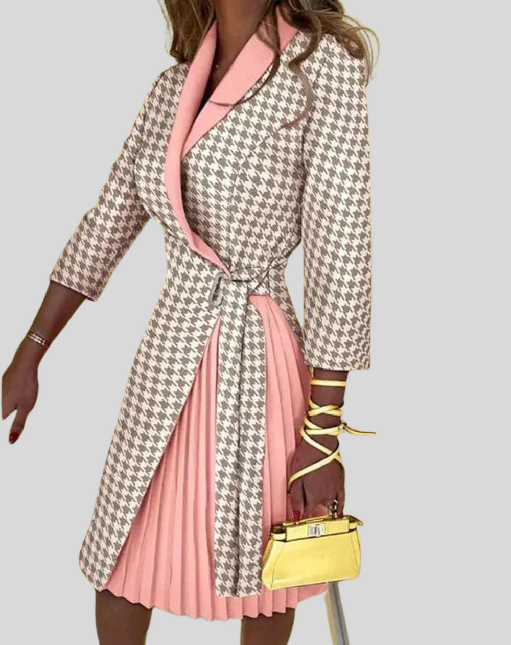 Dames Blazerjurk Geplooid met Knoopsluiting - Elegant Plissé Rok