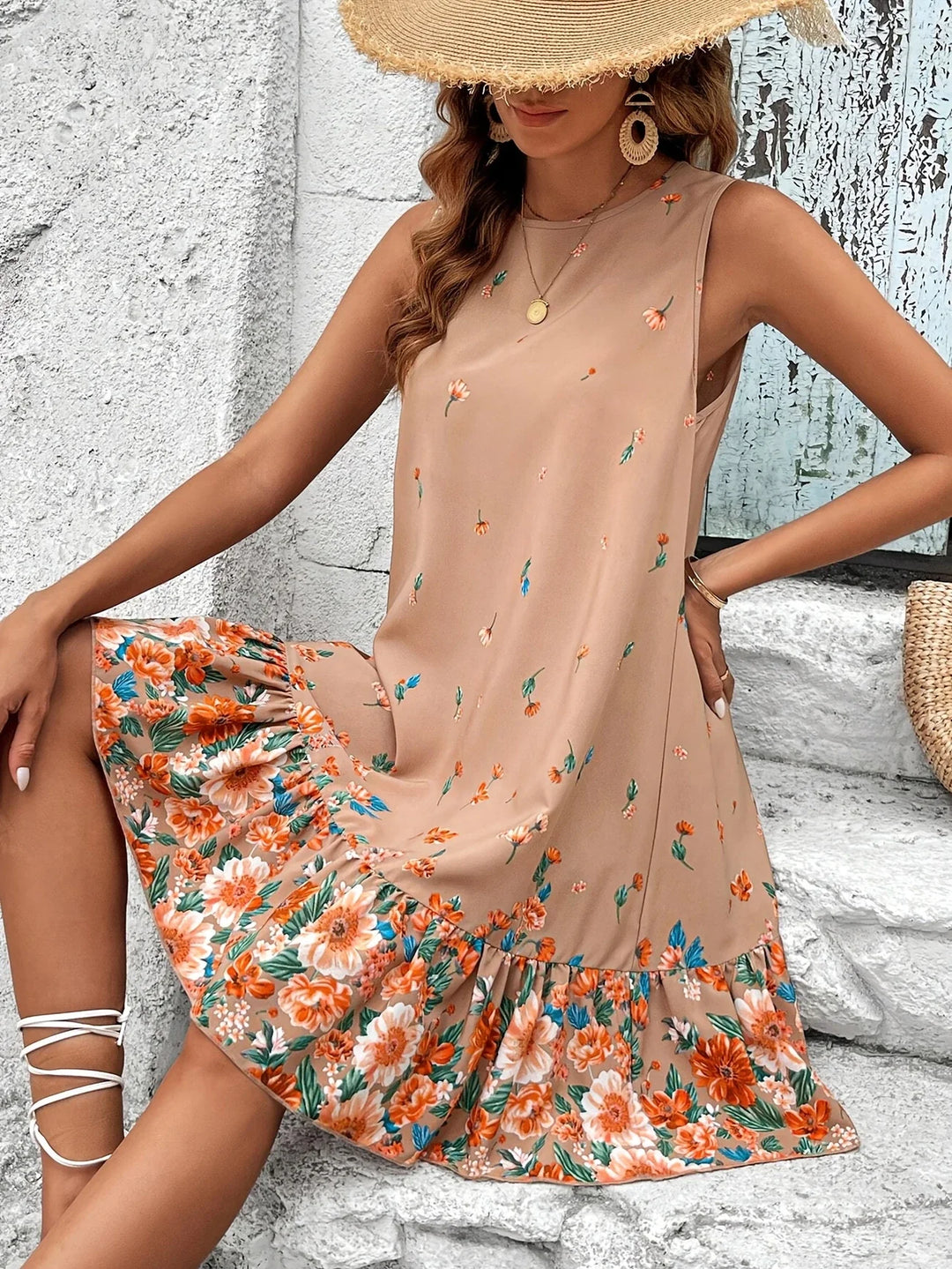 Dames Bloemetjes Mouwloos Mini Zomerjurkje - Helen