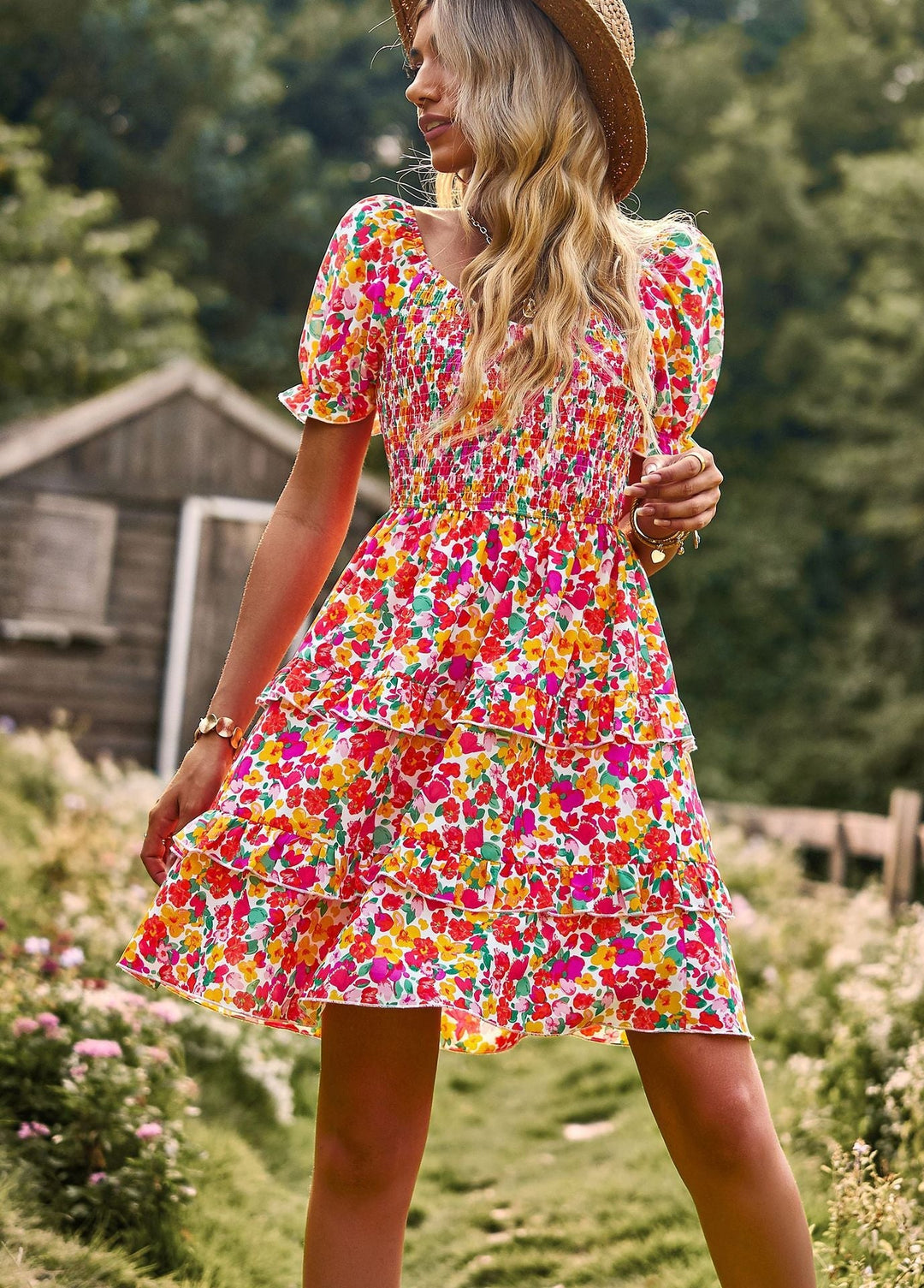 Dames Bohemian Bloemen Pofmouw Jurk - Sienna