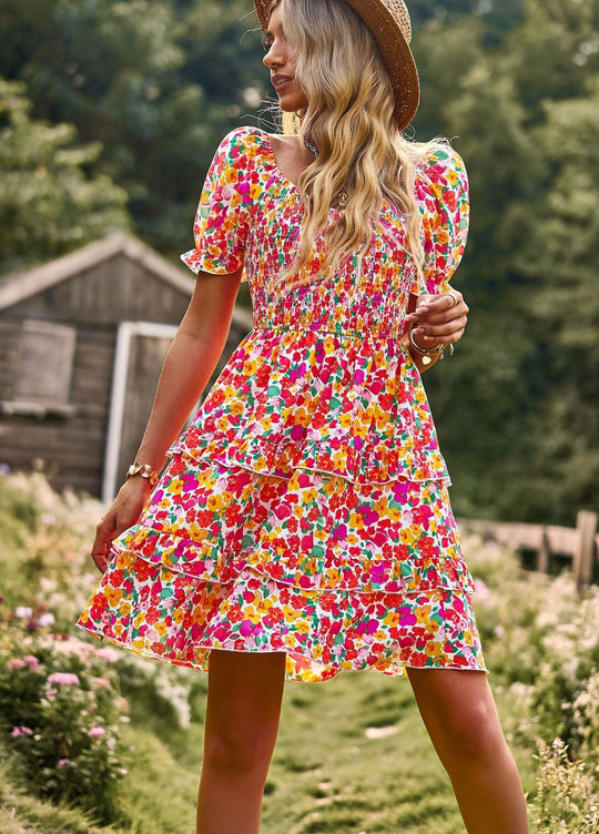 Dames Bohemian Bloemen Pofmouw Jurk - Sienna