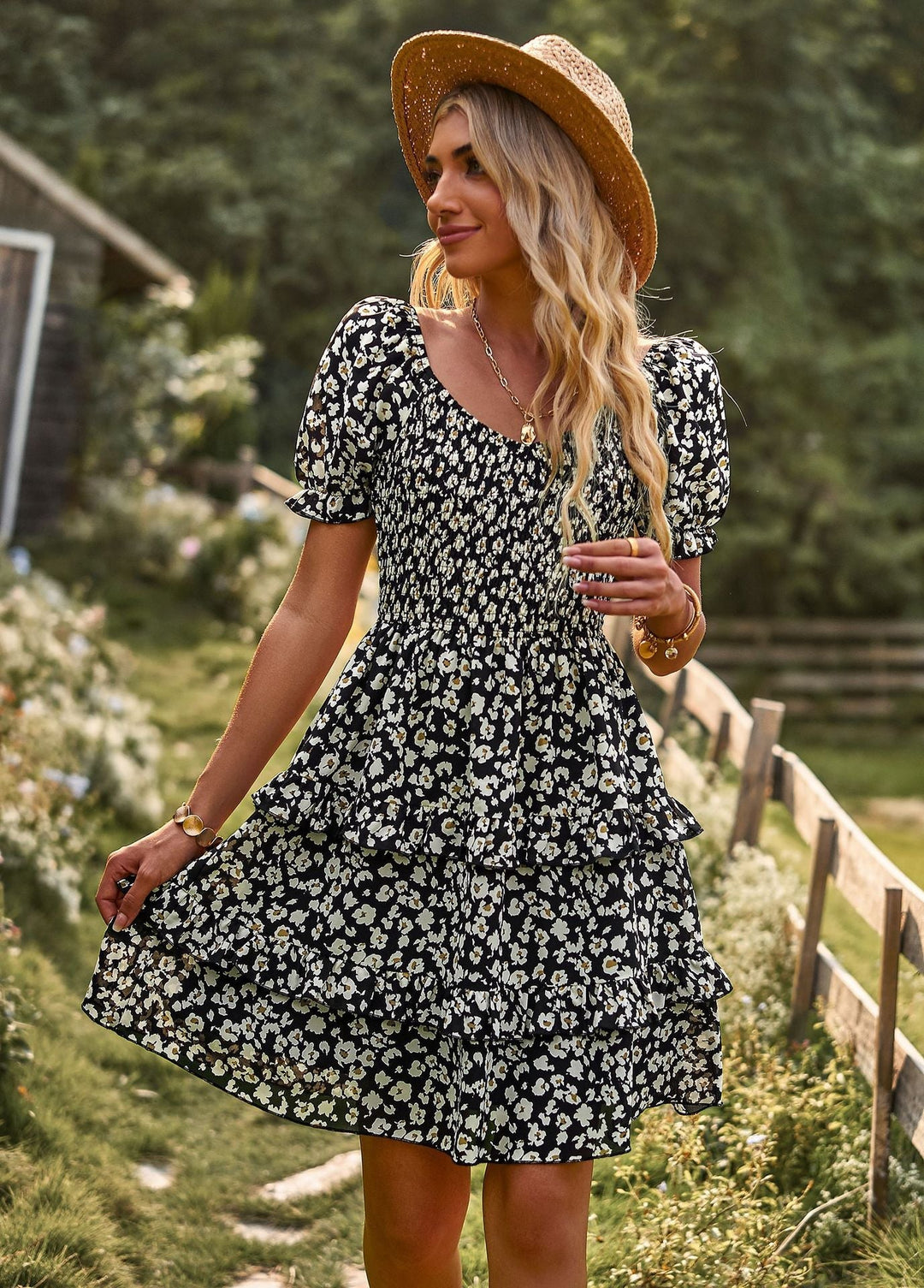 Dames Bohemian Bloemen Pofmouw Jurk - Sienna