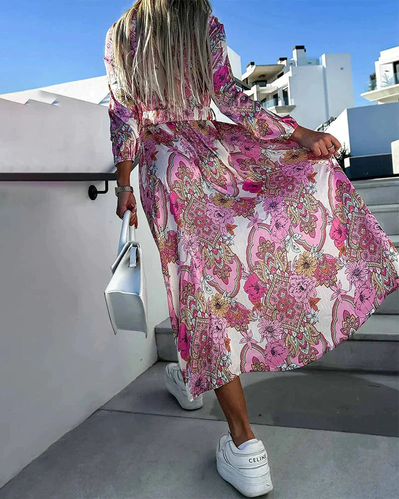 Dames Dames A lijn met V hals en elegante split Midi zomerjurk - Beda