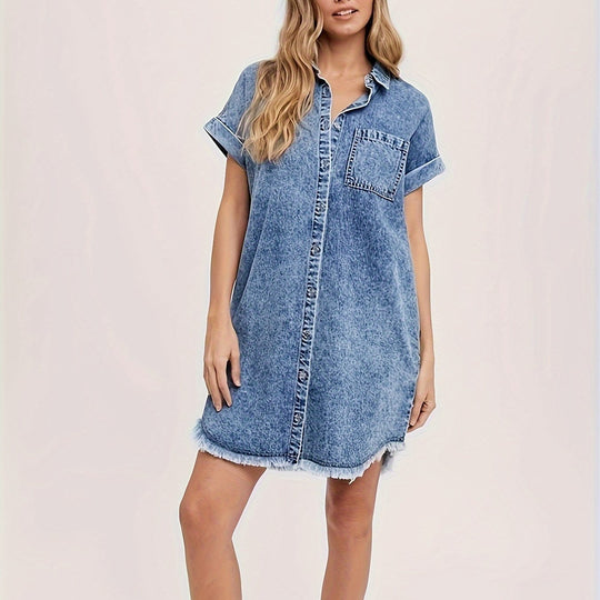 Dames Denim Mini Jurk met Knopen - Lotte