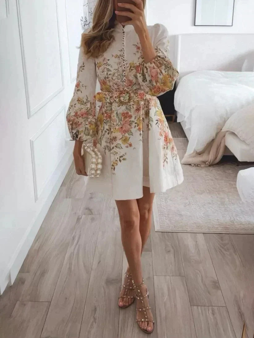 Dames Elegante Knoopsluiting Lange Mouwen Mini Zomerjurk - Louelle