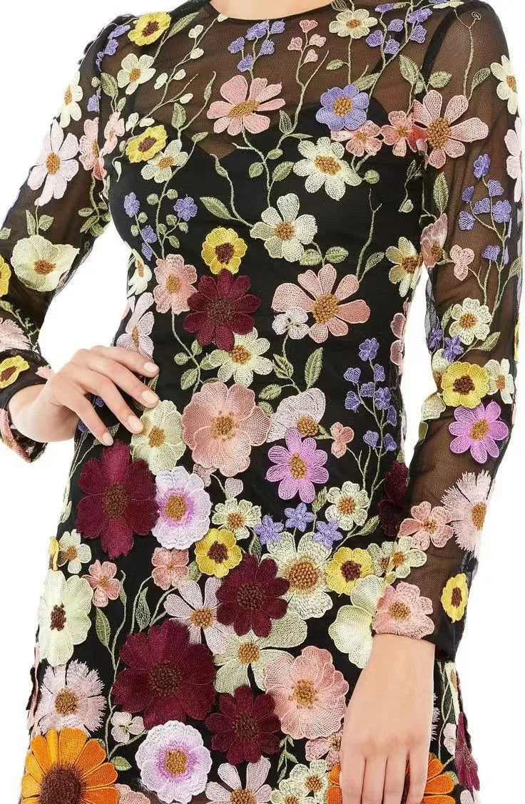 Dames Elegante Mini zomerjurk met hoog decolleté en bloemmotief - Flora