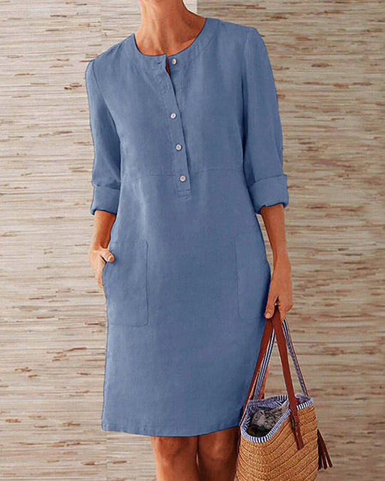 Dames Elegante Monochrome Stijl 3/4 Mouwen Mini Zomerjurk - Aurora