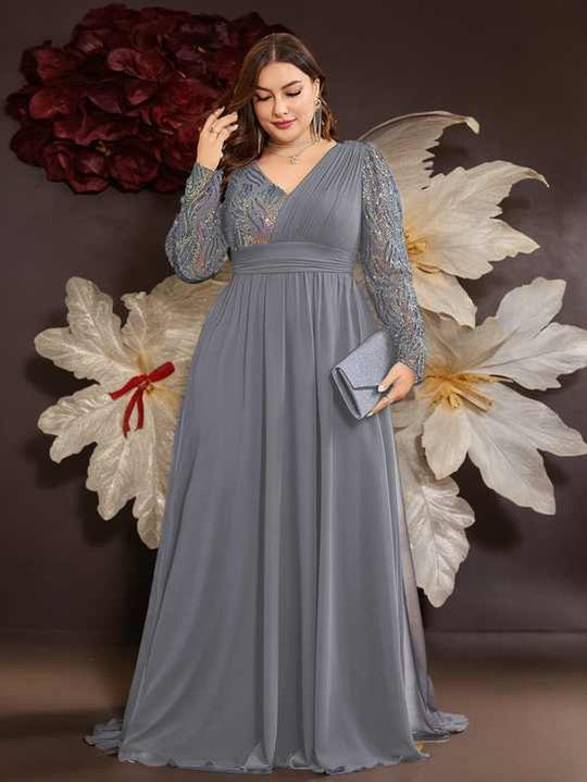 Dames Formele Maxi Bruidsjurk met Lange Mouwen - Olivia