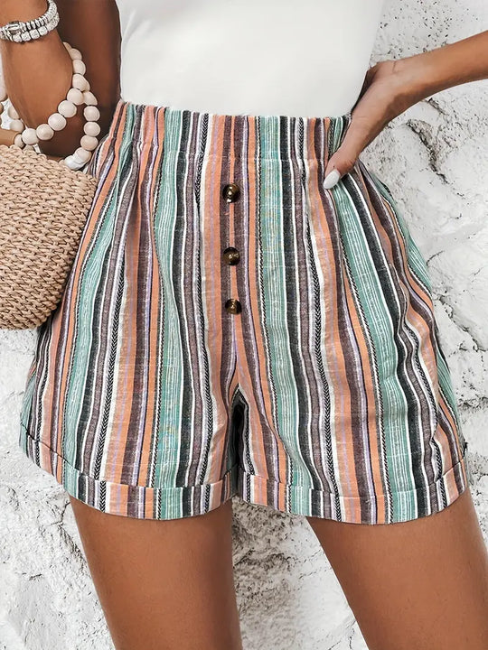Dames Gestreepte Hoge Taille Shorts - Maggie