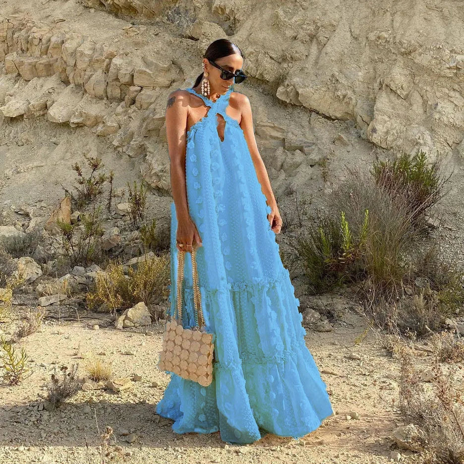 Dames Halter Hals Maxi Bruiloft gast Jurk - Rubi