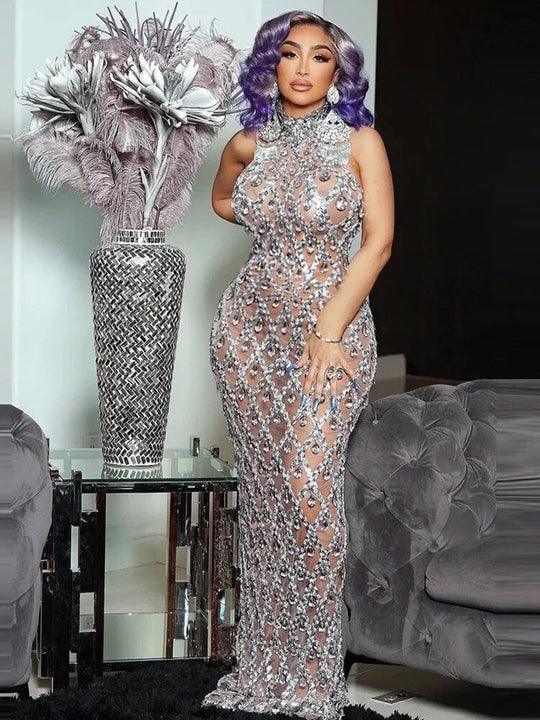 Dames Halter Sequin Maxi Party Jurk - Laila