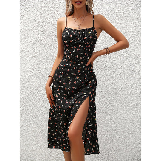 Dames Lange Jurk Polka Dot met Sexy Split - Yinthe