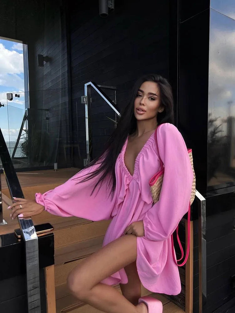 Dames Lange Mouwen Mini Zomerjurk - Sadie