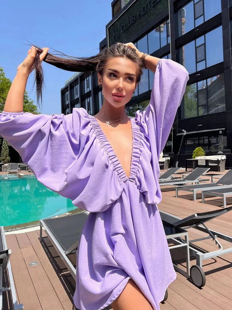 Dames Lange Mouwen Mini Zomerjurk - Sadie