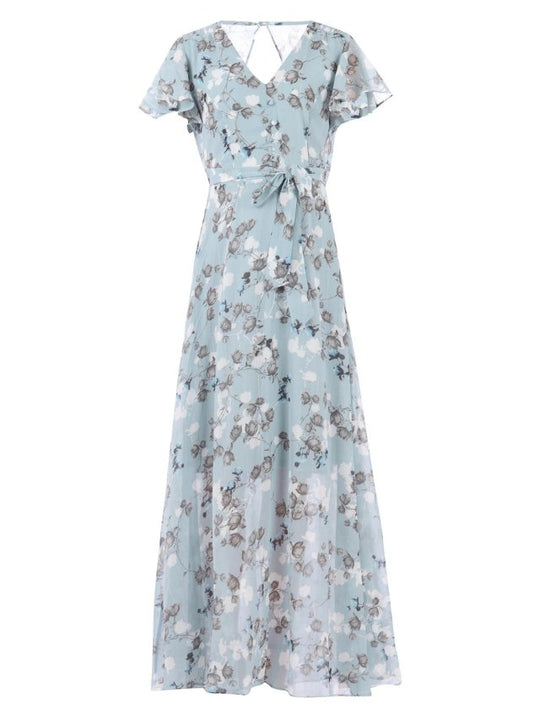 Dames Maxi zomerjurk met bloemenprint en elegante vlindermouwen - Selma