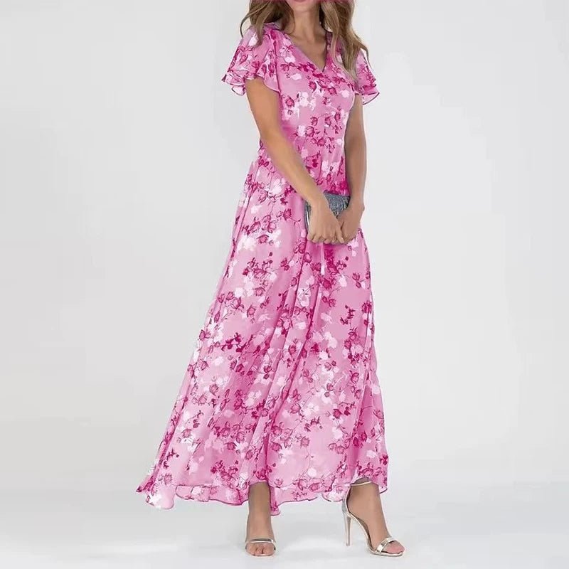 Dames Maxi zomerjurk met bloemenprint en elegante vlindermouwen - Selma