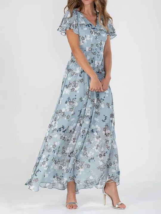 Dames Maxi zomerjurk met bloemenprint en elegante vlindermouwen - Selma