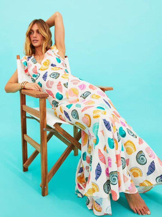 Dames Maxi zomerjurk met kleurrijke schelpenprint - Carla