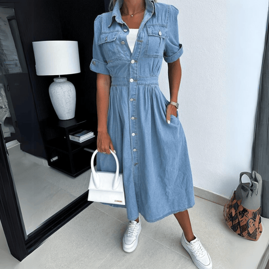 Dames Midi Denim Jurk met kraag - Ashlyn