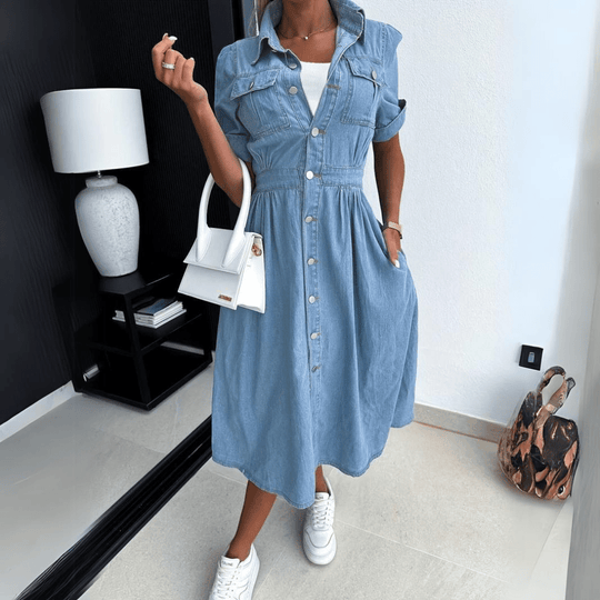 Dames Midi Denim Jurk met kraag - Ashlyn