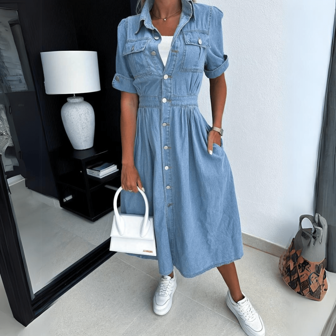 Dames Midi Denim Jurk met kraag - Ashlyn