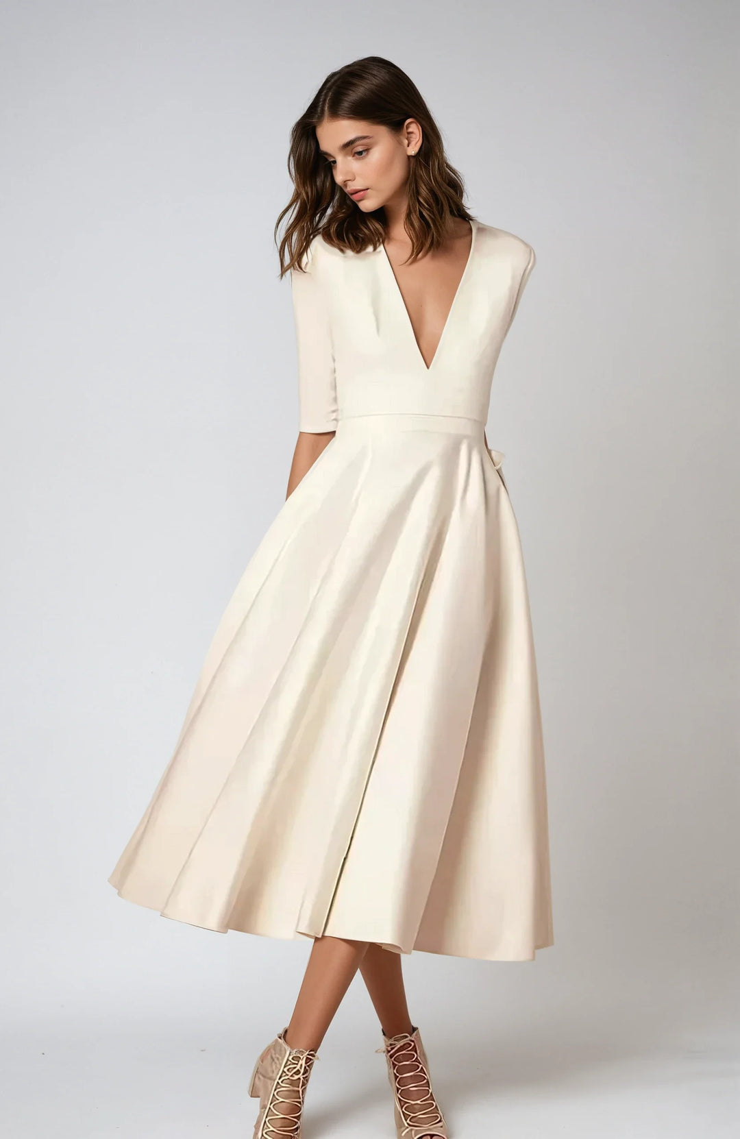 Dames Midi cocktailjurk met V hals - Cecelia