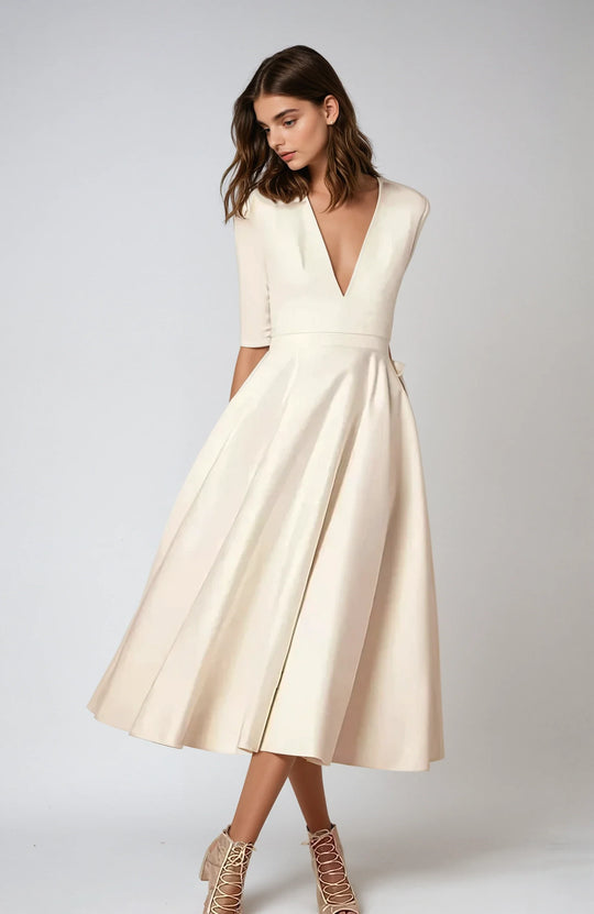 Dames Midi cocktailjurk met V hals - Cecelia