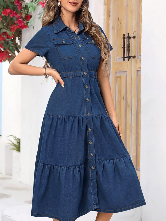 Dames Midi denim jurk met knoopsluiting - Lara