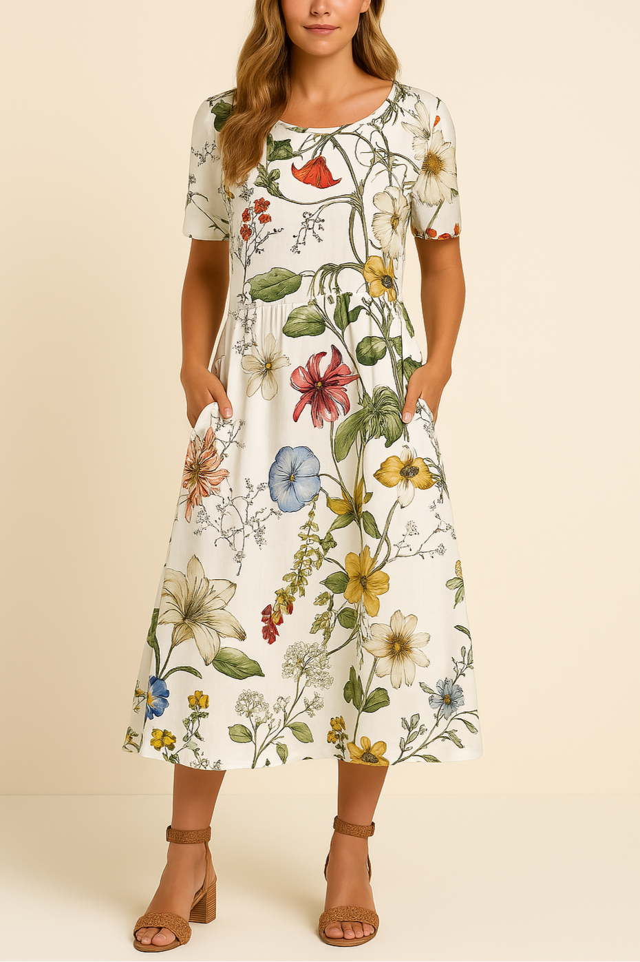 Dames Midi zomerjurk met bloemen - Liva