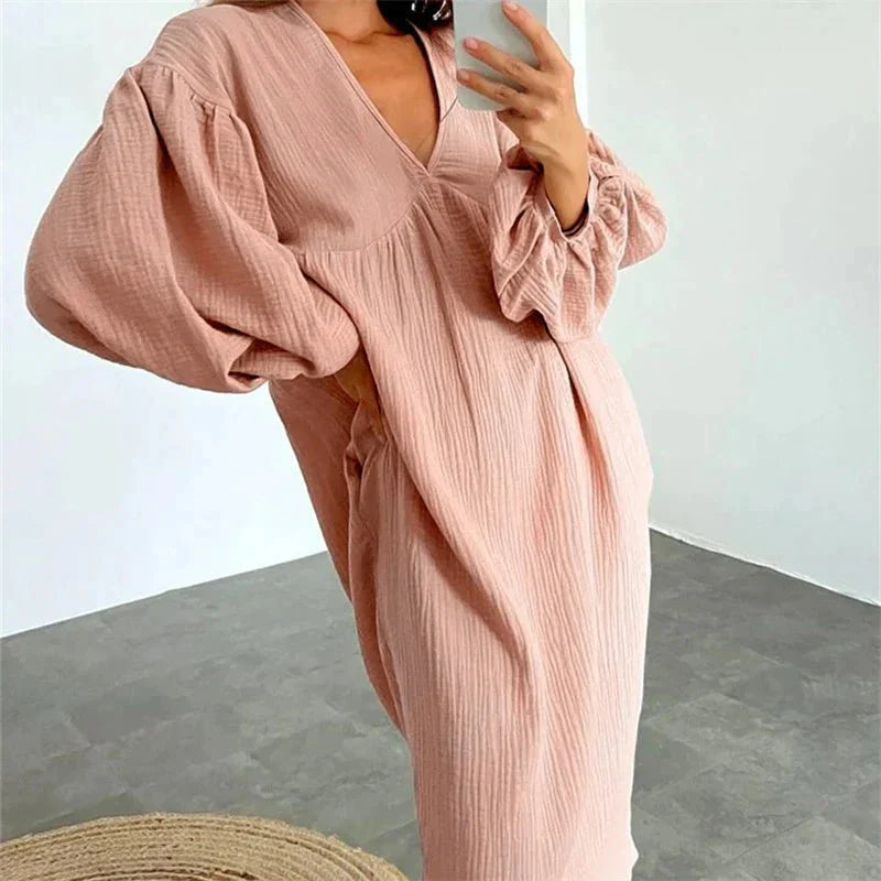 Dames Midi zomerjurk met lange mouwen - Aurora