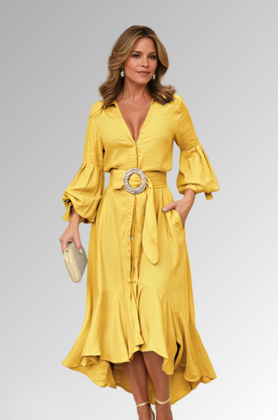 Dames Midi zomerjurk met pofmouwen - Renee