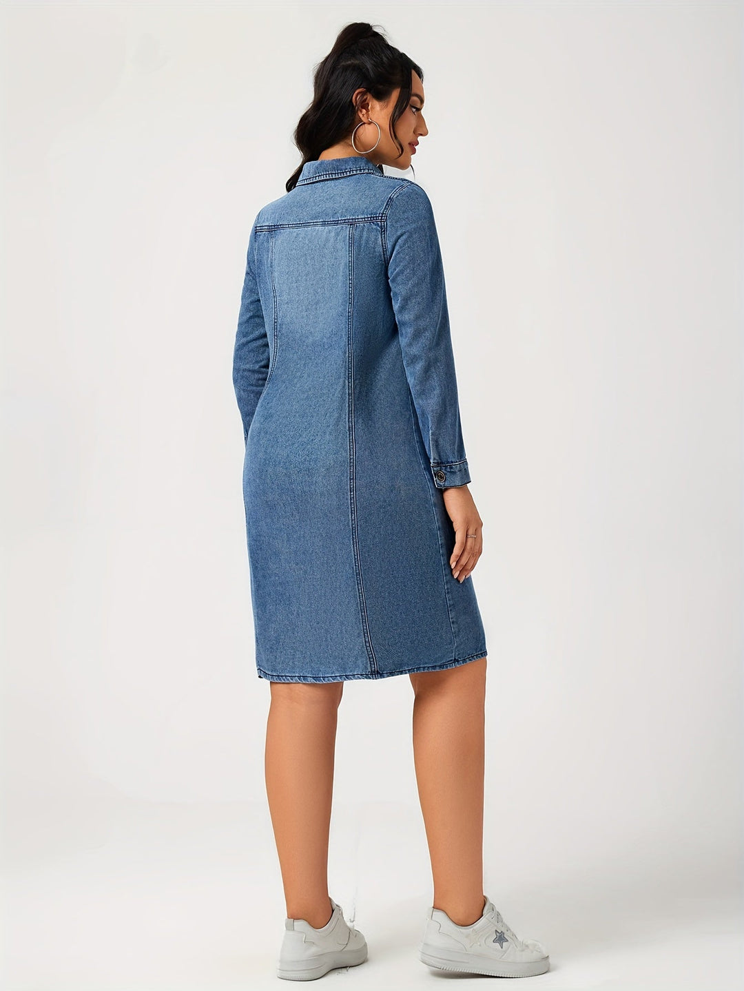 Dames Mini Denim Jurk met Lange Mouwen - Sol
