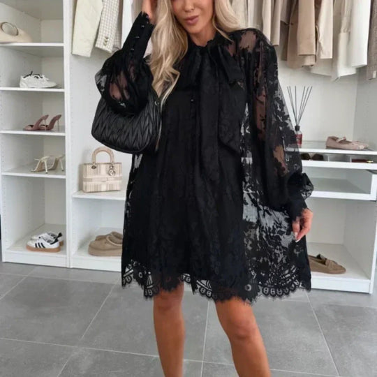 Dames Mini Kanten Jurk met Lange Mouw - Sophie