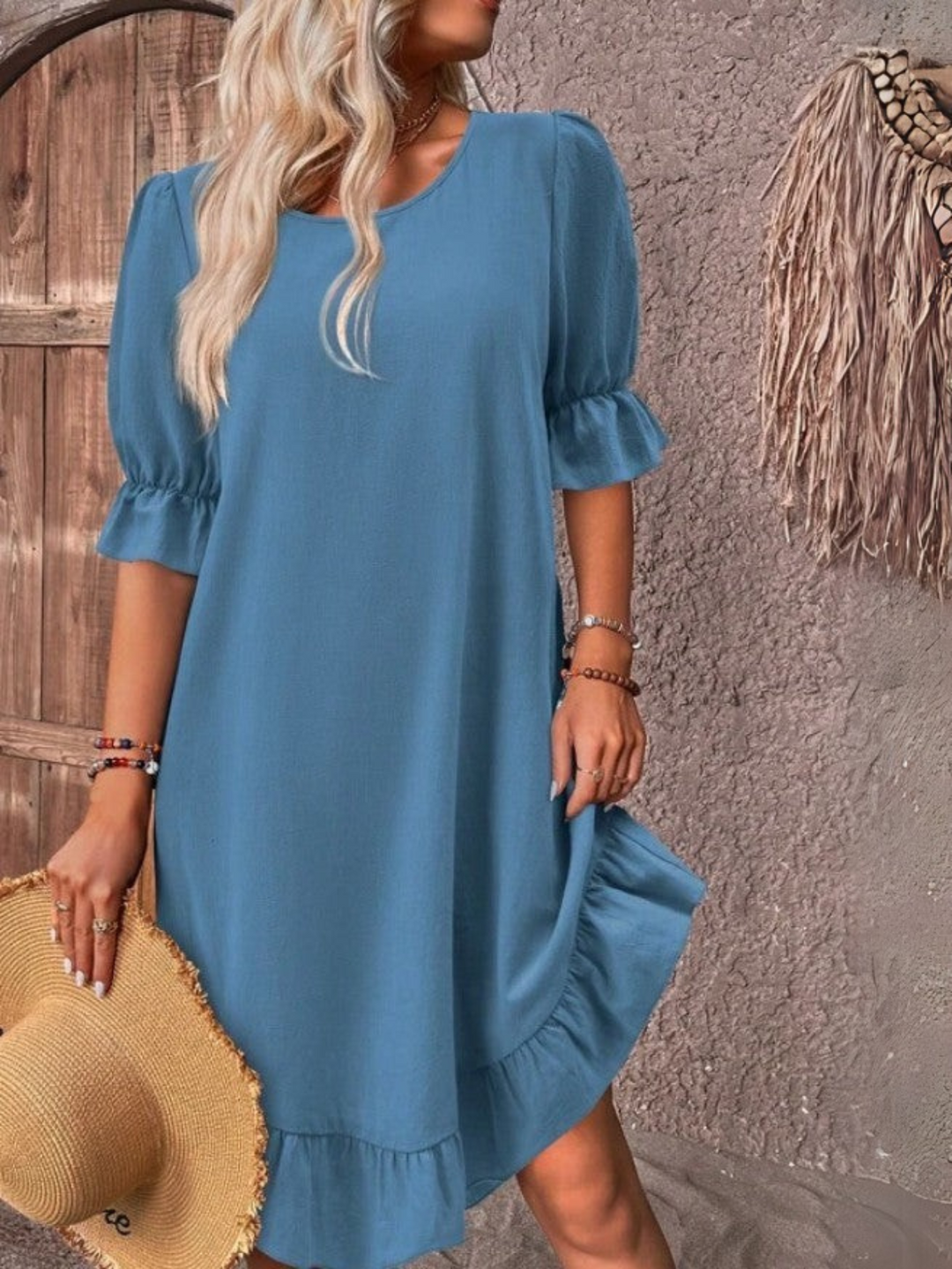 Dames Mini Overhemd Jurkje met Ronde Hals - Alena