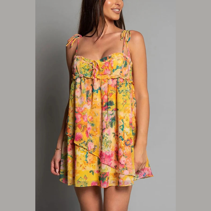 Dames Mini Zomerjurk met Bloemmotief - Chinky