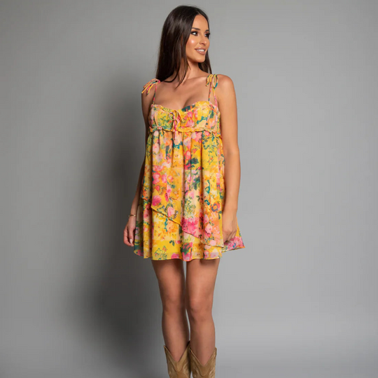 Dames Mini Zomerjurk met Bloemmotief - Chinky