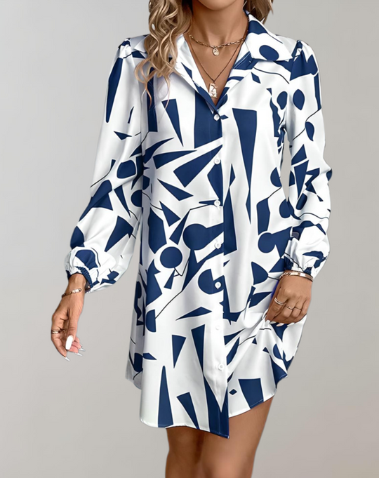 Dames Mini zomerjurk met Lange mouwen en Knoopsluiting - Mila