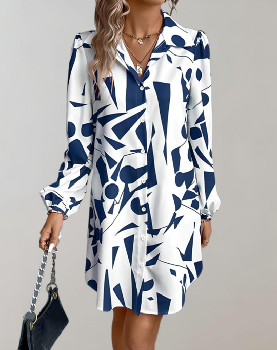 Dames Mini zomerjurk met Lange mouwen en Knoopsluiting - Mila