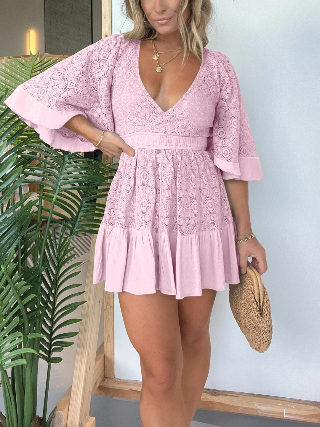 Dames Mini zomerjurk met kant en ingebouwde short - Lisa